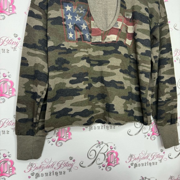 Lucky brand jeans KISS band camo camouflage sweater pull over with keyhole open - Picture 4 of 7